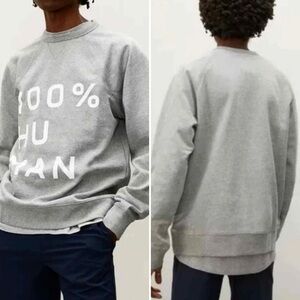 Everlane French Terry 100% Human Spellout Typography Sweatshirt Unisex Gray~S💛